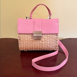 Zara Pink and Tan Woven Crossbody Bag